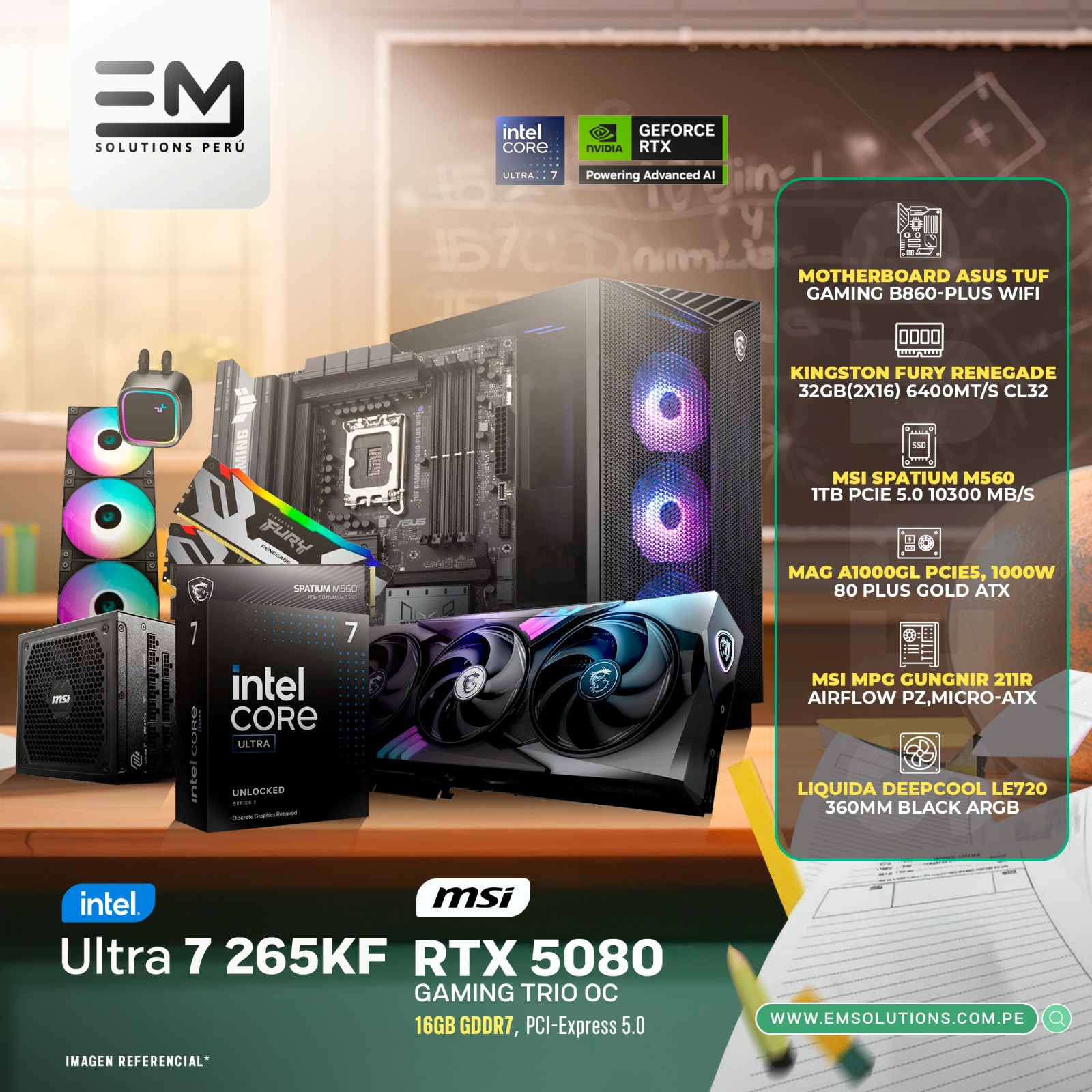 265KF - RTX 5080 PC Build #251 Ultra 7 265KF + RTX 5080 OC EDITION | 32GB RAM | 1TB SSD | 1000W - Imagen 1