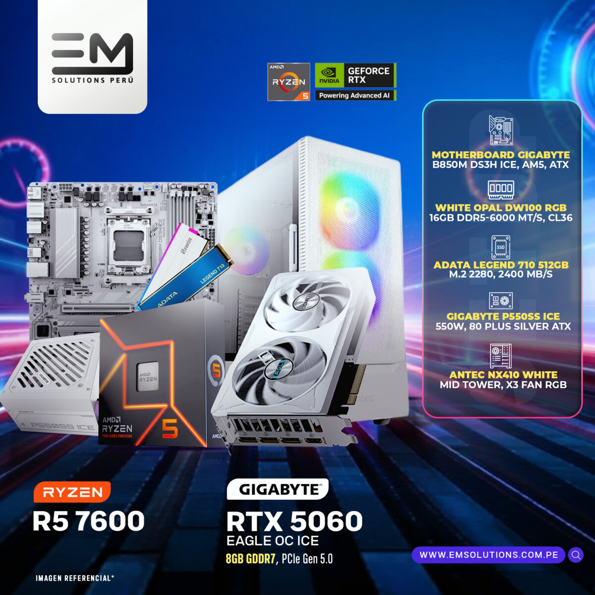 PC Build #273 Ryzen 5 7600 + RTX 5060 EAGLE ICE OC | 16GB RAM | 512GB ...