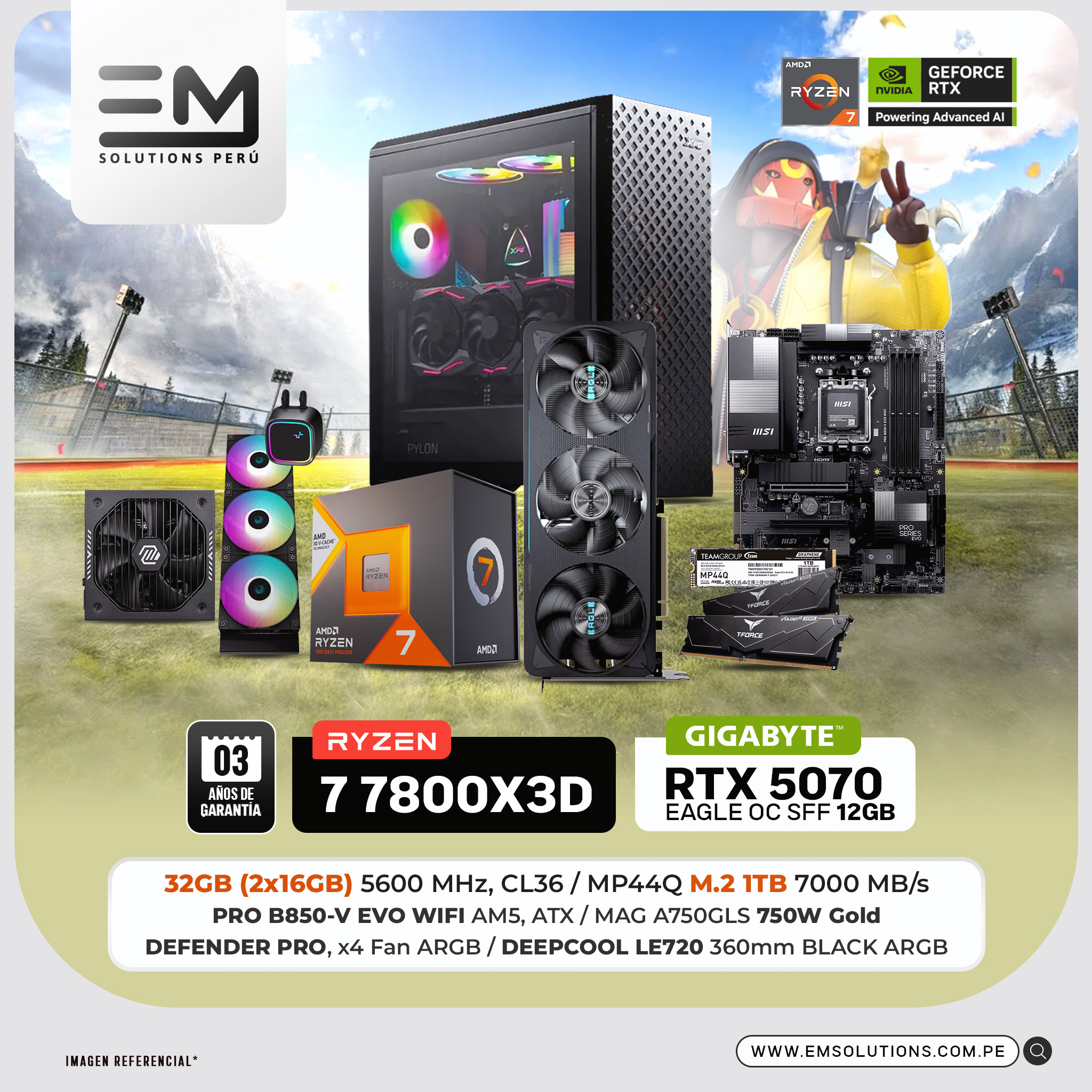 7800 PC Build #342 Ryzen 7 7800X3D + RTX 5070 EAGLE SFF OC | 32 RAM | 1TB SSD | 750W - Imagen 1