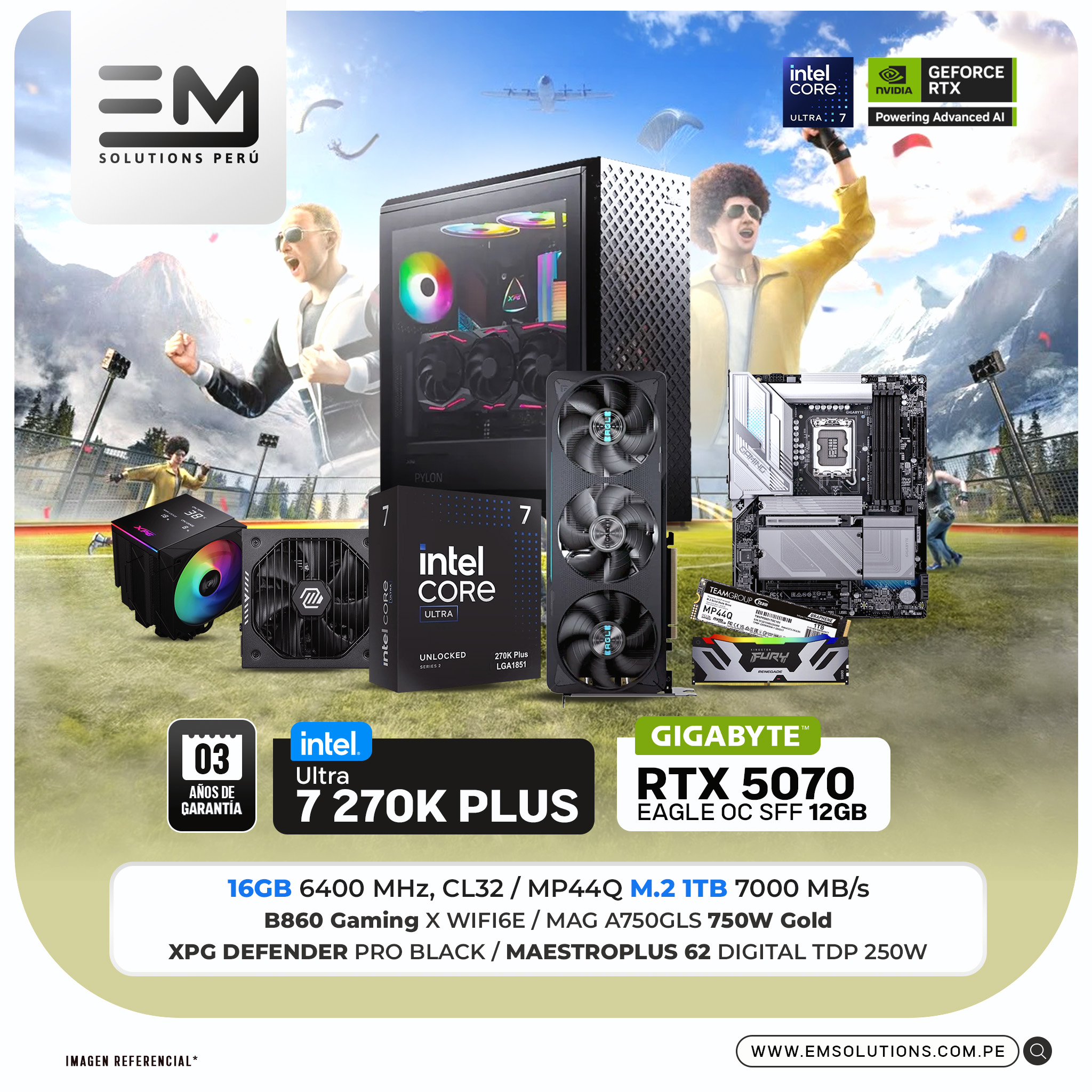 720k PC Build #339 Ultra 7 270K PLUS + RTX 5070 EAGLE SFF OC | 16 RAM | 1TB SSD | 750W - Imagen 1